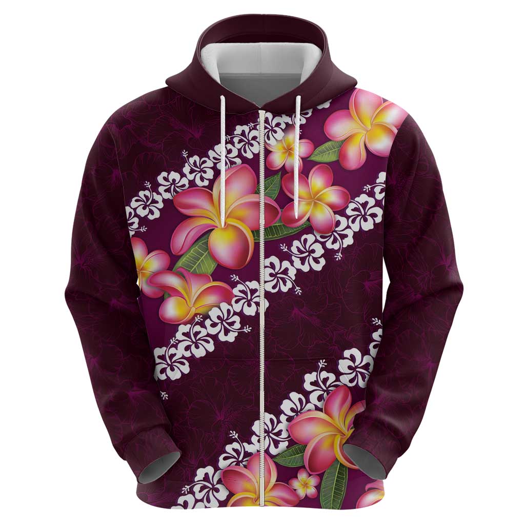Pink Polynesia Zip Hoodie Plumeria With Hibiscus Pattern Tropical Vibes