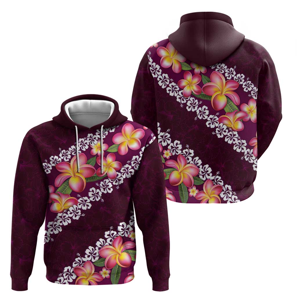 Pink Polynesia Zip Hoodie Plumeria With Hibiscus Pattern Tropical Vibes