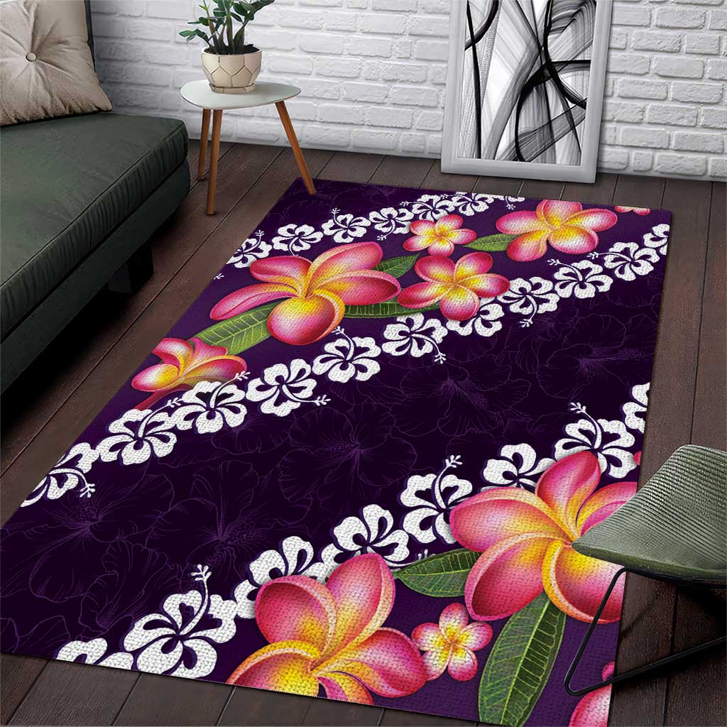 Purple Polynesia Area Rug Plumeria With Hibiscus Pattern Tropical Vibes