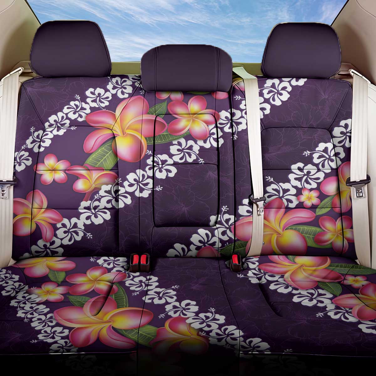 Purple Polynesia Back Car Seat Cover Plumeria With Hibiscus Pattern Tropical Vibes