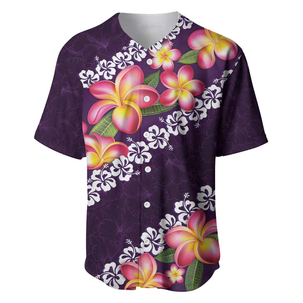 Purple Polynesia Baseball Jersey Plumeria With Hibiscus Pattern Tropical Vibes LT14 Purple - Polynesian Pride