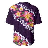 Purple Polynesia Baseball Jersey Plumeria With Hibiscus Pattern Tropical Vibes LT14 - Polynesian Pride
