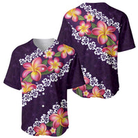 Purple Polynesia Baseball Jersey Plumeria With Hibiscus Pattern Tropical Vibes LT14 - Polynesian Pride