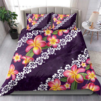 Purple Polynesia Bedding Set Plumeria With Hibiscus Pattern Tropical Vibes