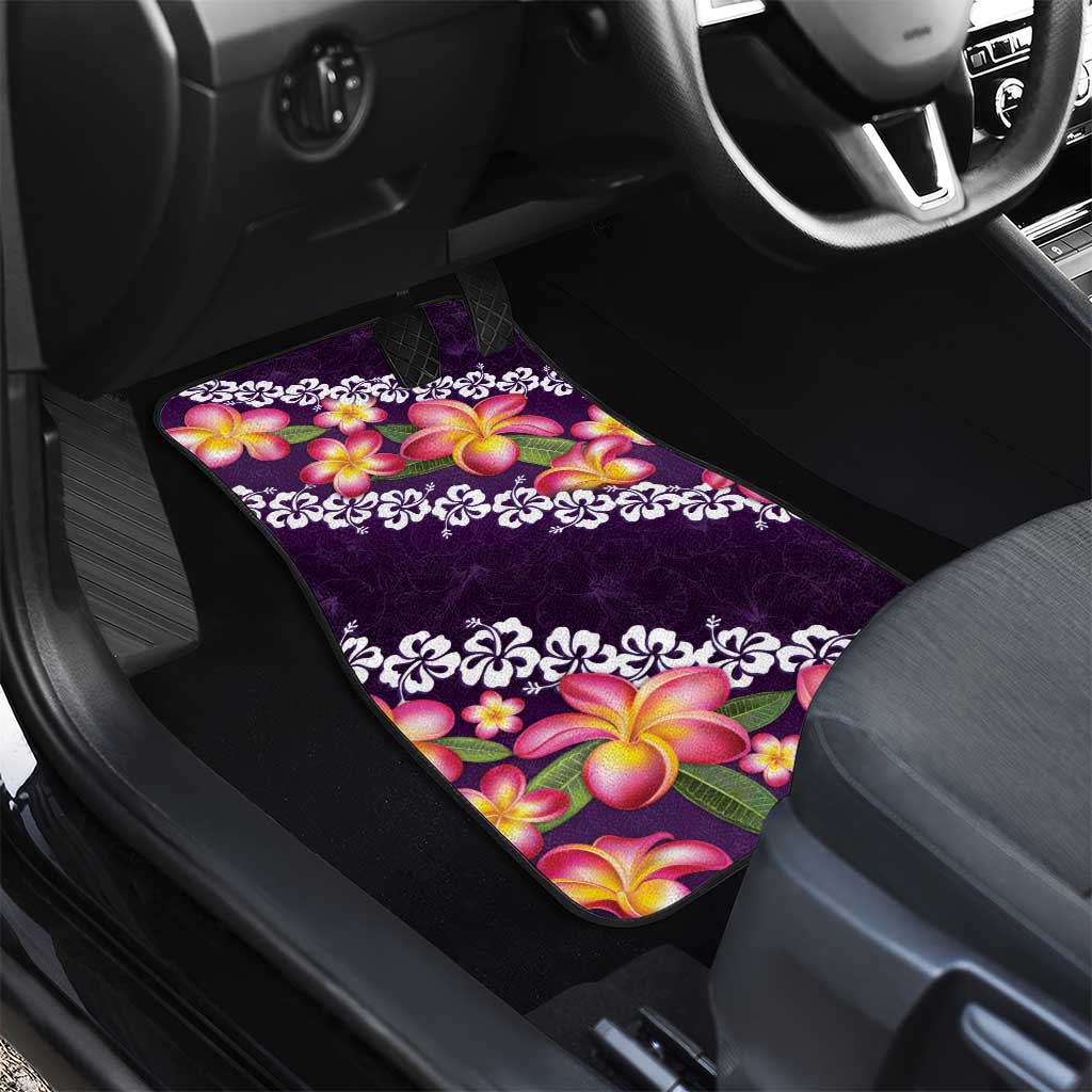 Purple Polynesia Car Mats Plumeria With Hibiscus Pattern Tropical Vibes
