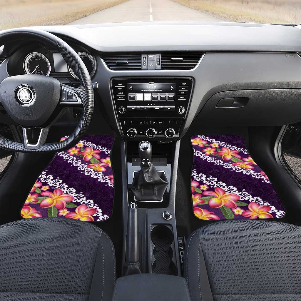 Purple Polynesia Car Mats Plumeria With Hibiscus Pattern Tropical Vibes
