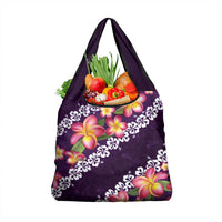 Purple Polynesia Grocery Bag Plumeria With Hibiscus Pattern Tropical Vibes LT14 1-pack One Size Purple - Polynesian Pride