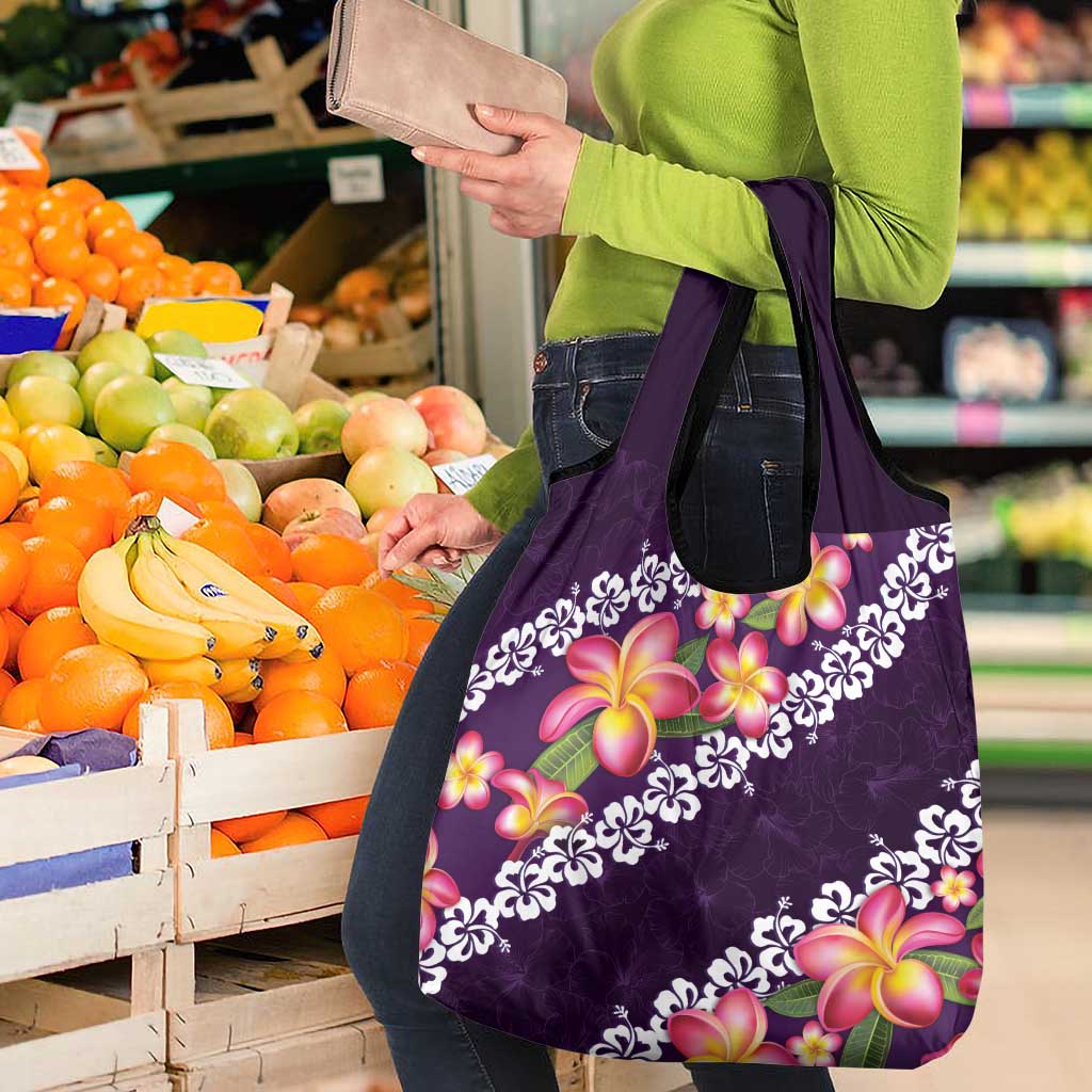 Purple Polynesia Grocery Bag Plumeria With Hibiscus Pattern Tropical Vibes LT14 - Polynesian Pride