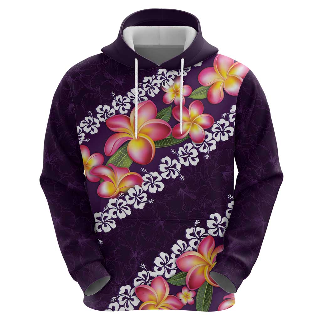 Purple Polynesia Hoodie Plumeria With Hibiscus Pattern Tropical Vibes