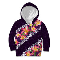 Purple Polynesia Kid Hoodie Plumeria With Hibiscus Pattern Tropical Vibes