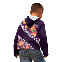 Purple Polynesia Kid Hoodie Plumeria With Hibiscus Pattern Tropical Vibes
