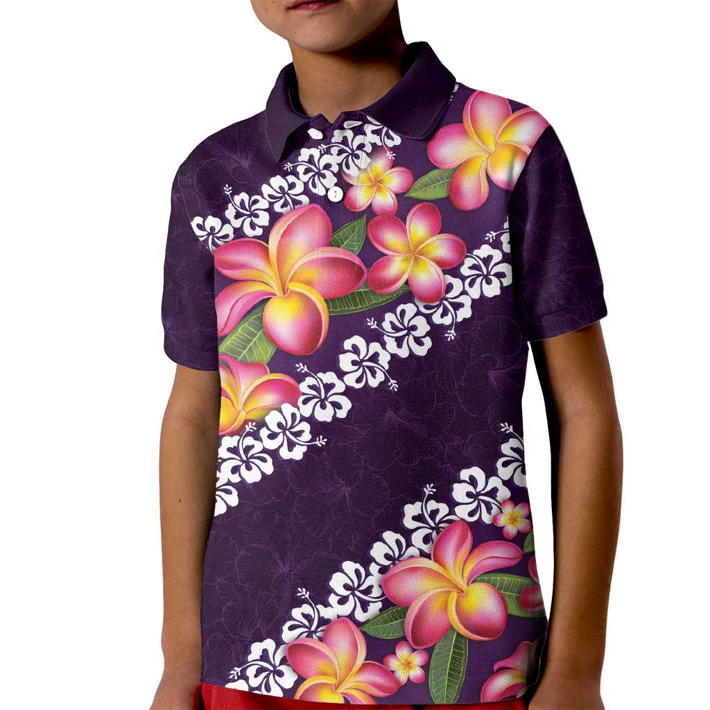 Purple Polynesia Kid Polo Shirt Plumeria With Hibiscus Pattern Tropical Vibes LT14 Kid Purple - Polynesian Pride