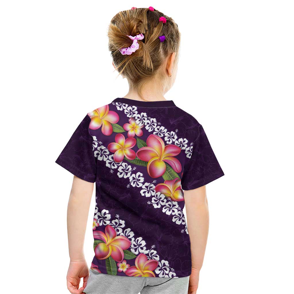 Purple Polynesia Kid T Shirt Plumeria With Hibiscus Pattern Tropical Vibes LT14 - Polynesian Pride