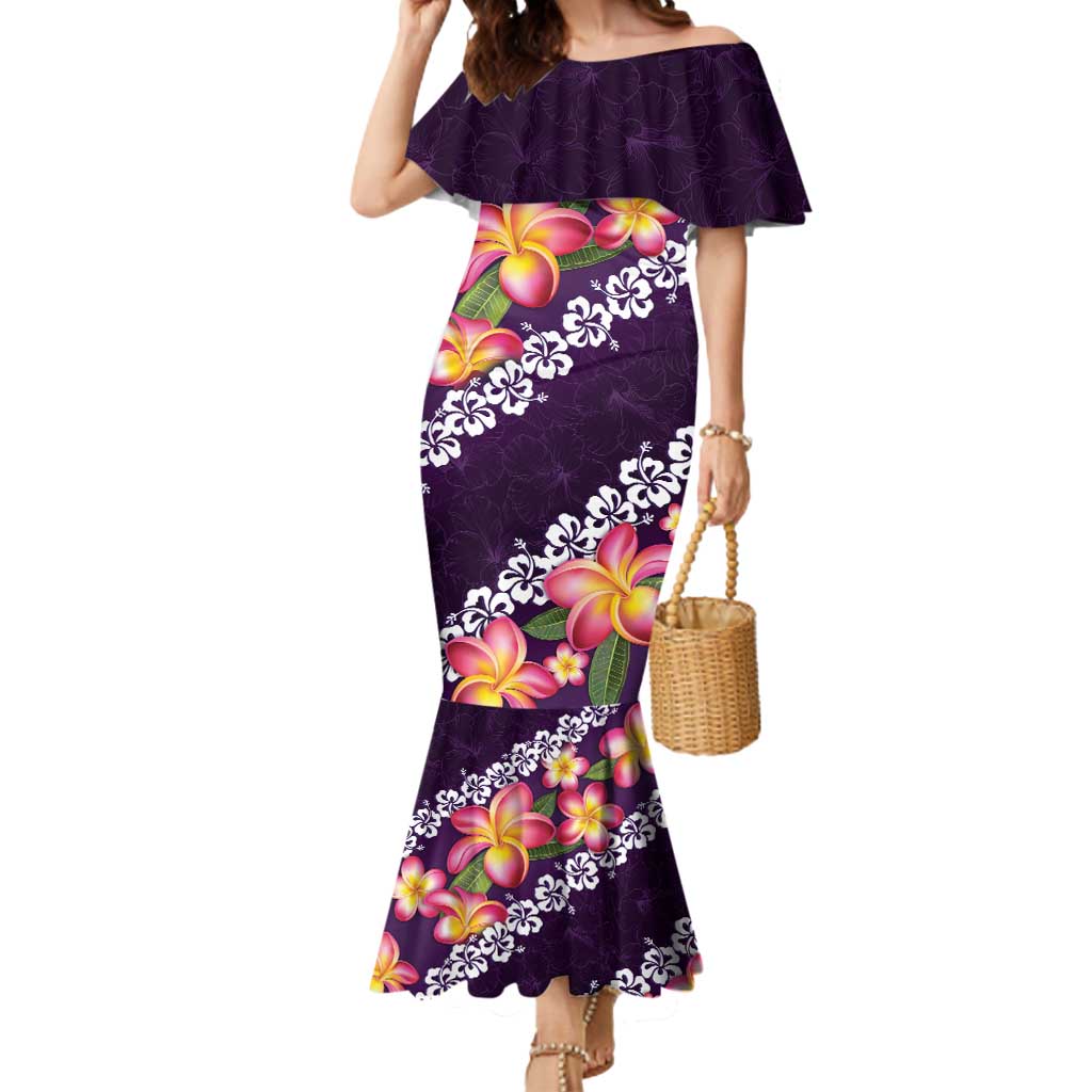 Purple Polynesia Mermaid Dress Plumeria With Hibiscus Pattern Tropical Vibes LT14 Women Purple - Polynesian Pride