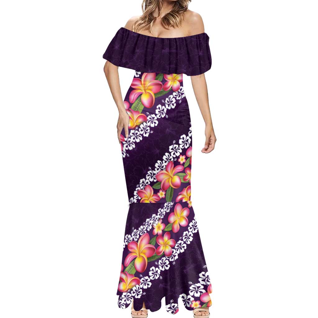 Purple Polynesia Mermaid Dress Plumeria With Hibiscus Pattern Tropical Vibes LT14 - Polynesian Pride