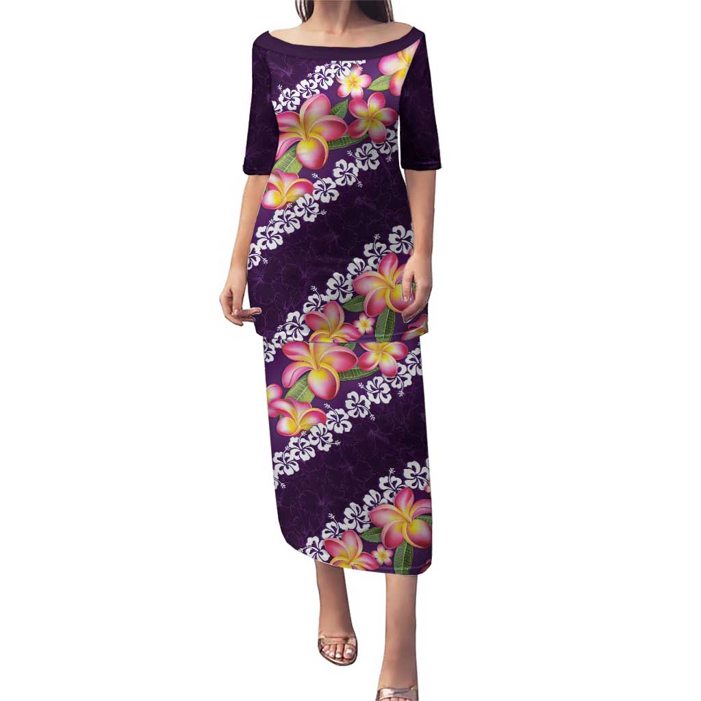 Purple Polynesia Puletasi Plumeria With Hibiscus Pattern Tropical Vibes