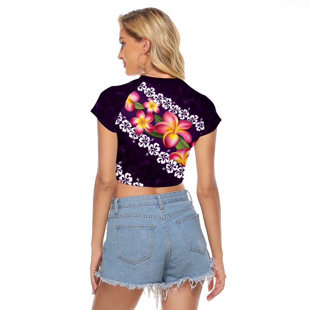 Purple Polynesia Raglan Cropped T Shirt Plumeria With Hibiscus Pattern Tropical Vibes LT14 - Polynesian Pride