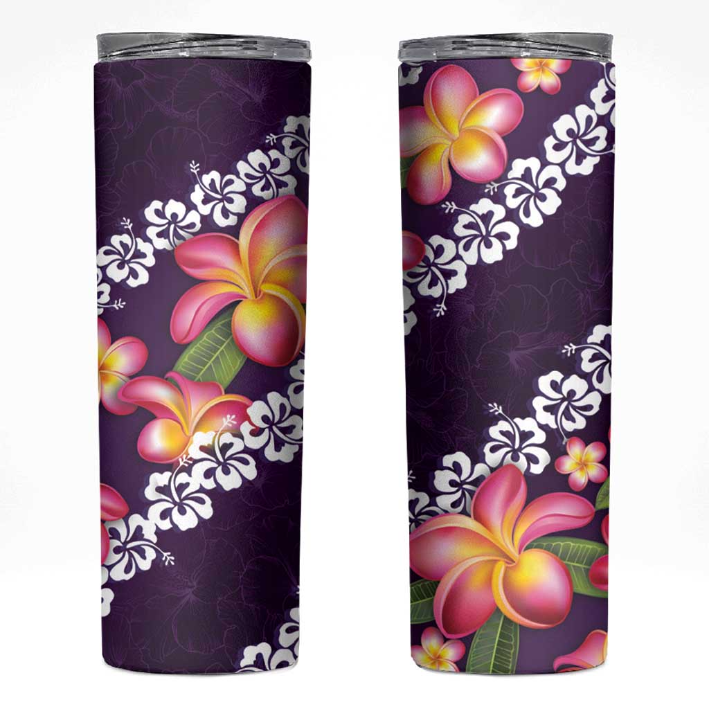 Purple Polynesia Skinny Tumbler Plumeria With Hibiscus Pattern Tropical Vibes