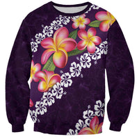 Purple Polynesia Sweatshirt Plumeria With Hibiscus Pattern Tropical Vibes