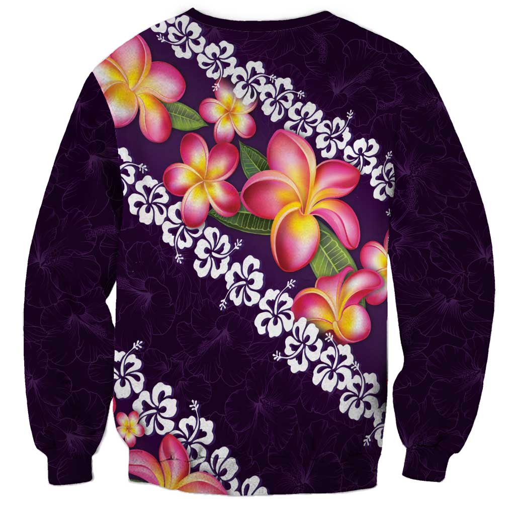Purple Polynesia Sweatshirt Plumeria With Hibiscus Pattern Tropical Vibes