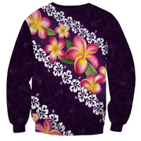 Purple Polynesia Sweatshirt Plumeria With Hibiscus Pattern Tropical Vibes