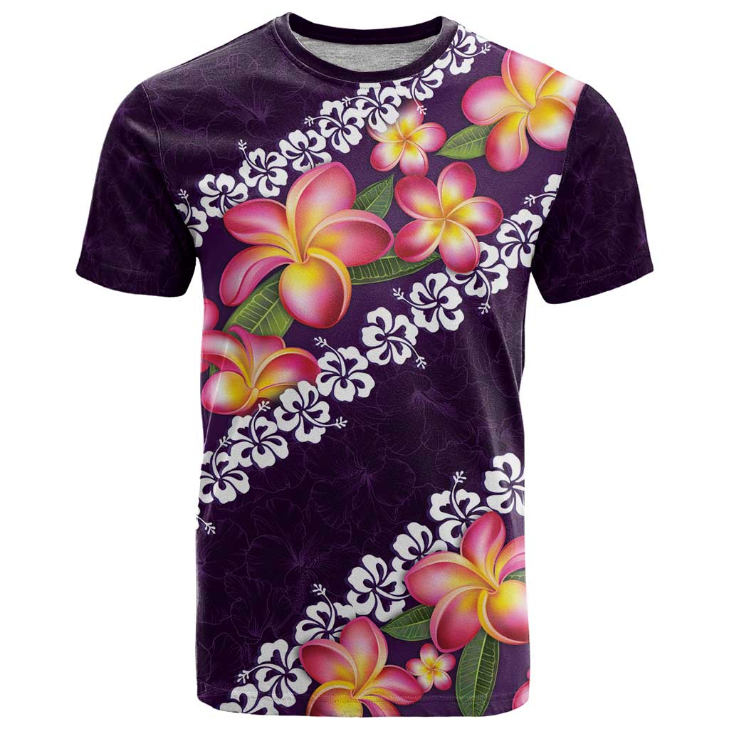 Purple Polynesia T Shirt Plumeria With Hibiscus Pattern Tropical Vibes LT14 Purple - Polynesian Pride