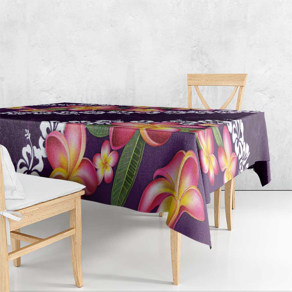 Purple Polynesia Tablecloth Plumeria With Hibiscus Pattern Tropical Vibes