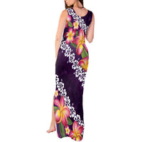 Purple Polynesia Tank Maxi Dress Plumeria With Hibiscus Pattern Tropical Vibes LT14 - Polynesian Pride