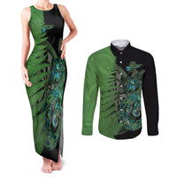 Personalised New Zealand Darts Couples Matching Tank Maxi Dress and Long Sleeve Button Shirt Aotearoa Maori Fern Mix Manaia Tattoo LT14 Green - Polynesian Pride