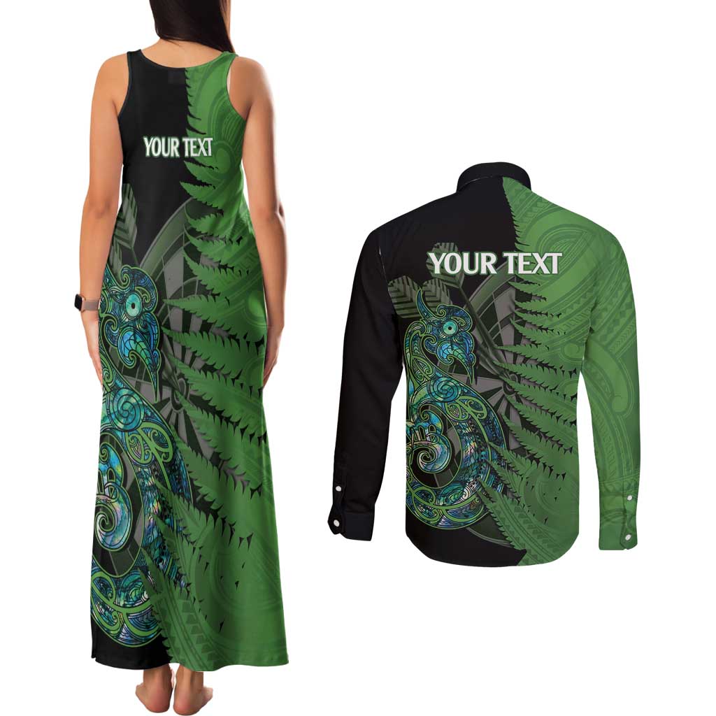Personalised New Zealand Darts Couples Matching Tank Maxi Dress and Long Sleeve Button Shirt Aotearoa Maori Fern Mix Manaia Tattoo LT14 - Polynesian Pride