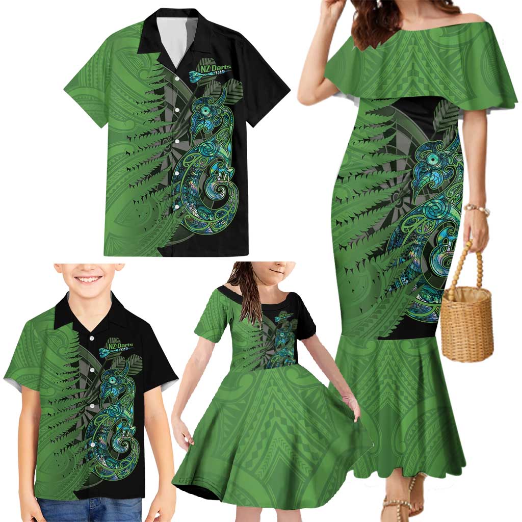 Personalised New Zealand Darts Family Matching Mermaid Dress and Hawaiian Shirt Aotearoa Maori Fern Mix Manaia Tattoo LT14 - Polynesian Pride