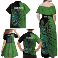 Personalised New Zealand Darts Family Matching Off Shoulder Maxi Dress and Hawaiian Shirt Aotearoa Maori Fern Mix Manaia Tattoo LT14 - Polynesian Pride