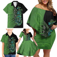 Personalised New Zealand Darts Family Matching Off Shoulder Short Dress and Hawaiian Shirt Aotearoa Maori Fern Mix Manaia Tattoo LT14 - Polynesian Pride