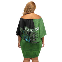 Personalised New Zealand Darts Family Matching Off Shoulder Short Dress and Hawaiian Shirt Aotearoa Maori Fern Mix Manaia Tattoo LT14 - Polynesian Pride
