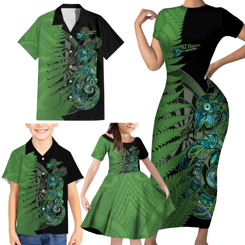 Personalised New Zealand Darts Family Matching Short Sleeve Bodycon Dress and Hawaiian Shirt Aotearoa Maori Fern Mix Manaia Tattoo LT14 - Polynesian Pride
