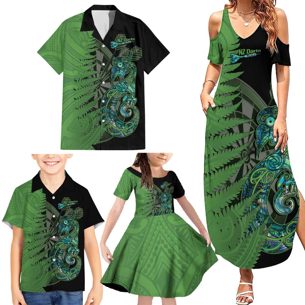 Personalised New Zealand Darts Family Matching Summer Maxi Dress and Hawaiian Shirt Aotearoa Maori Fern Mix Manaia Tattoo LT14 - Polynesian Pride