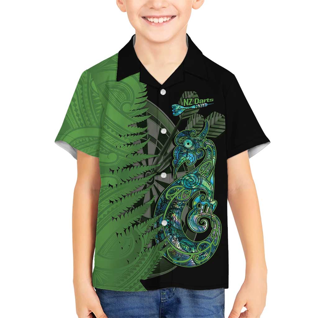 Personalised New Zealand Darts Family Matching Summer Maxi Dress and Hawaiian Shirt Aotearoa Maori Fern Mix Manaia Tattoo LT14 Son's Shirt Green - Polynesian Pride
