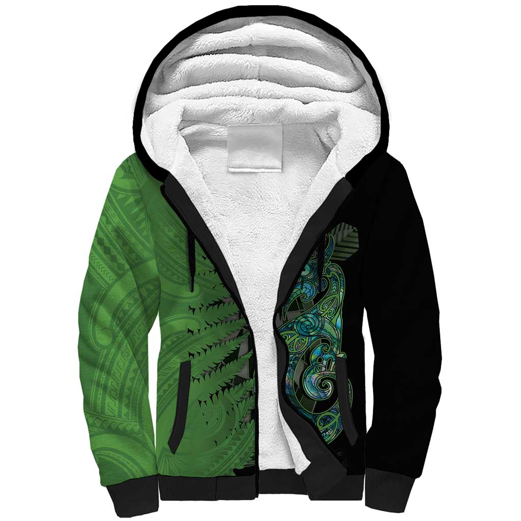 Personalised New Zealand Darts Sherpa Hoodie Aotearoa Maori Fern Mix Manaia Tattoo