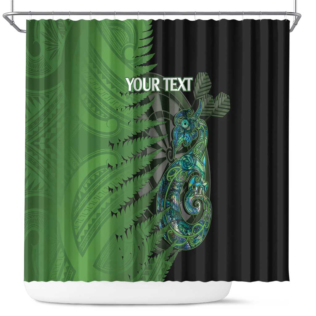 Personalised New Zealand Darts Shower Curtain Aotearoa Maori Fern Mix Manaia Tattoo