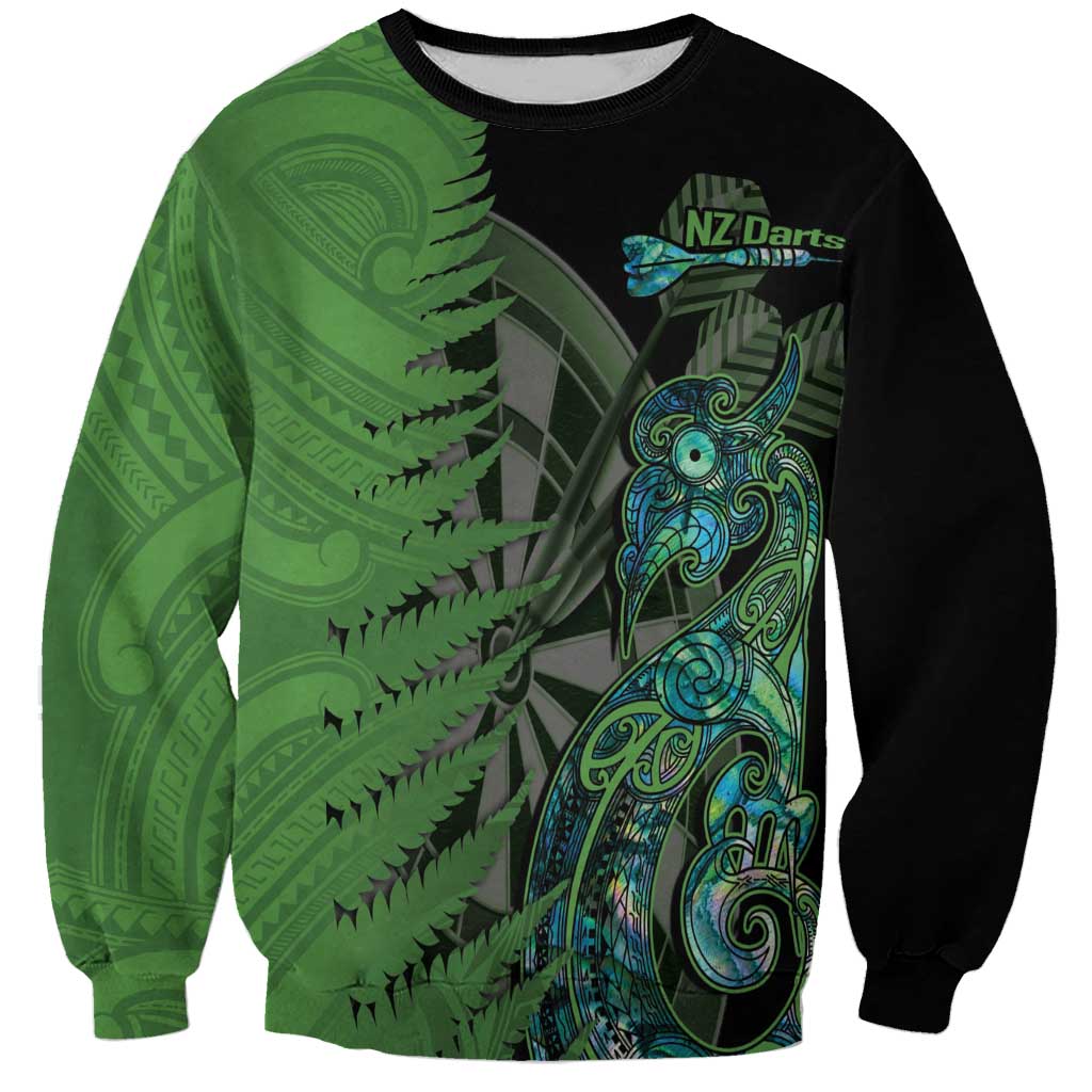 Personalised New Zealand Darts Sweatshirt Aotearoa Maori Fern Mix Manaia Tattoo LT14 Unisex Green - Polynesian Pride