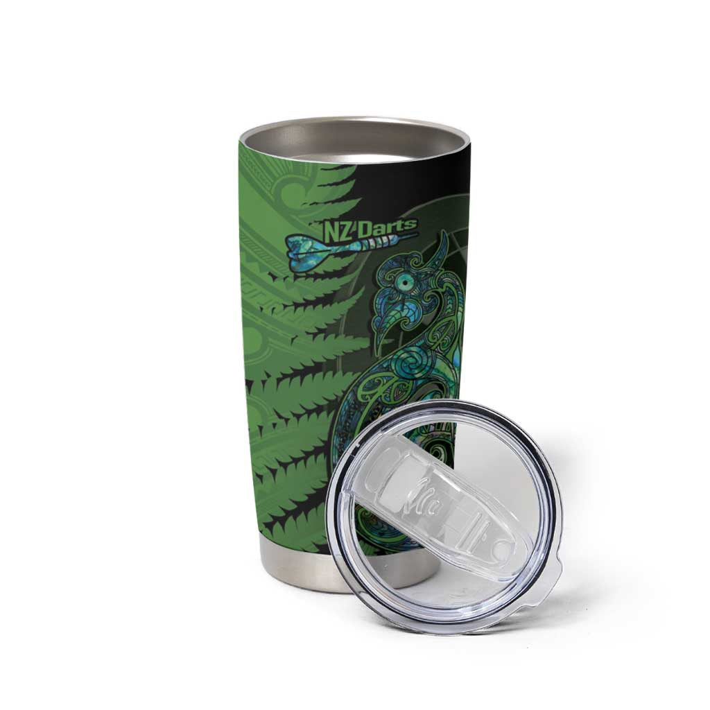Personalised New Zealand Darts Tumbler Cup Aotearoa Maori Fern Mix Manaia Tattoo