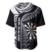 Personalised New Zealand Darts Baseball Jersey Aotearoa Fern Mix Paua Shell Manaia - Black LT14 - Polynesian Pride