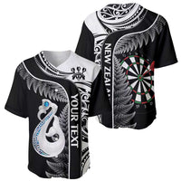 Personalised New Zealand Darts Baseball Jersey Aotearoa Fern Mix Paua Shell Manaia - Black LT14 - Polynesian Pride