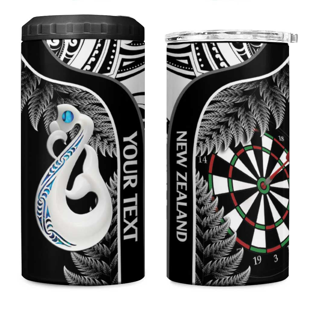 Personalised New Zealand Darts 4 in 1 Can Cooler Tumbler Aotearoa Fern Mix Paua Shell Manaia - Black