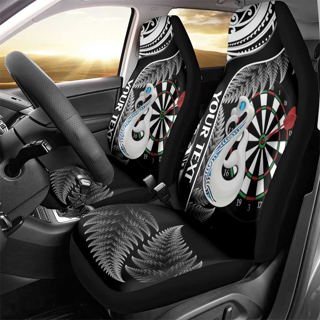 Personalised New Zealand Darts Car Seat Cover Aotearoa Fern Mix Paua Shell Manaia - Black