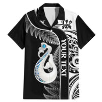 Personalised New Zealand Darts Family Matching Mermaid Dress and Hawaiian Shirt Aotearoa Fern Mix Paua Shell Manaia - Black LT14 Dad's Shirt - Short Sleeve Black - Polynesian Pride