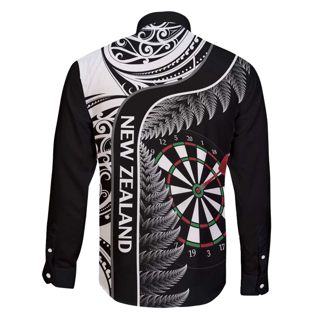 Personalised New Zealand Darts Family Matching Off Shoulder Maxi Dress and Hawaiian Shirt Aotearoa Fern Mix Paua Shell Manaia - Black LT14 - Polynesian Pride