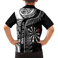Personalised New Zealand Darts Family Matching Summer Maxi Dress and Hawaiian Shirt Aotearoa Fern Mix Paua Shell Manaia - Black LT14 - Polynesian Pride