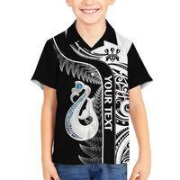 Personalised New Zealand Darts Family Matching Summer Maxi Dress and Hawaiian Shirt Aotearoa Fern Mix Paua Shell Manaia - Black LT14 Son's Shirt Black - Polynesian Pride