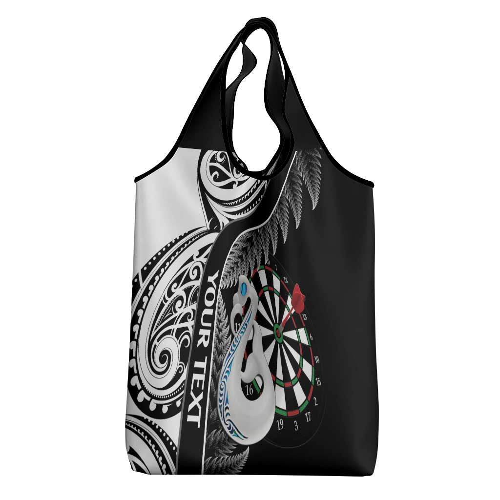 Personalised New Zealand Darts Grocery Bag Aotearoa Fern Mix Paua Shell Manaia - Black LT14 - Polynesian Pride